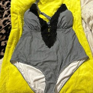 Black and white striped bathing suit